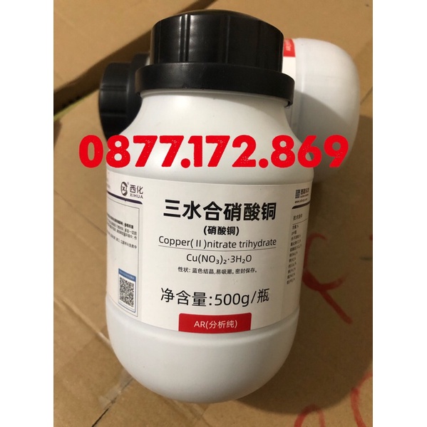 Hoá chất Cu(NO3)2 Copper nitrate trihydrate xilong chai 500g CAS 10031-43-3
