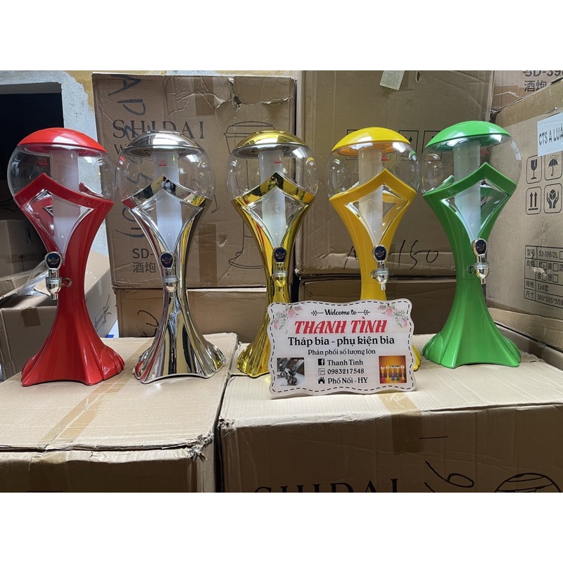 Tháp Bia 3 Lít Hình Cup Đựng Trà Sữa Beer Tươi Nước Ngọt Có Vòi Lõi Đá Giữ Lạnh Đèn Led 7 Màu