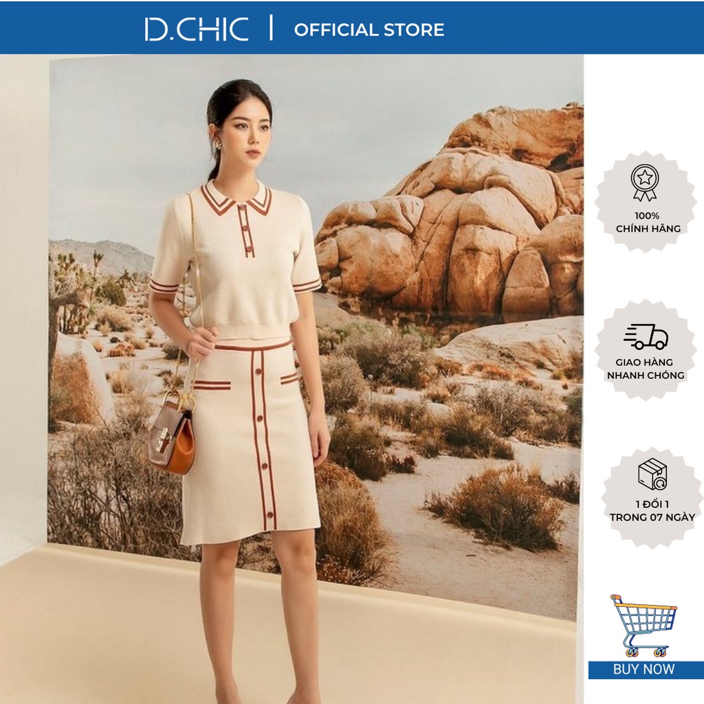 Chân váy ngắn chữ A phối 2 viền khác màu D.CHIC MS: 388008