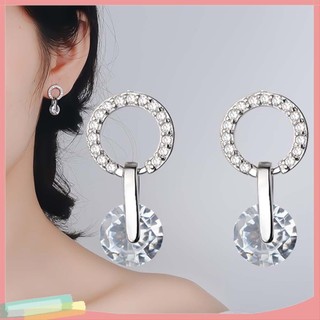 Đôi bông tai xỏ lỗ thiết kế vòng tròn rỗng đính đá kim cương giả thời trang cho nữ