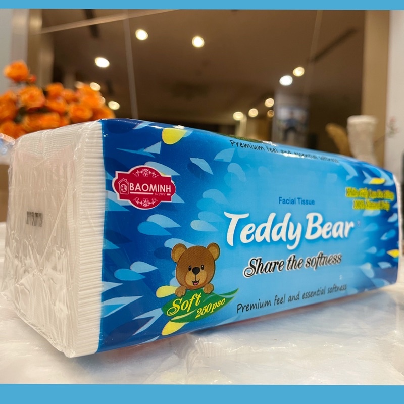 Giấy ăn rút lụa TEDDY BEAR Mollis Xanh 250 mềm mịn 3 lớp