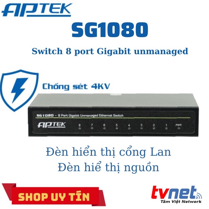 Gigabit Switch APTEK 8 Port 1Gb SG1080