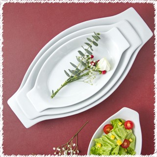 Đĩa thuyền sứ long phương - đĩa bầu dục sâu lòng có tay cầm 35cm