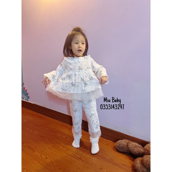 Set bộ pijama bé gái 3 màu qc phối ren siêu đẹp (ảnh bé mặc)
