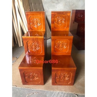 Bục Tam cấp đặt cạnh ban thờ thần tài(màu cánh gián nhạt) gỗ sồi cao cấp bền đẹp