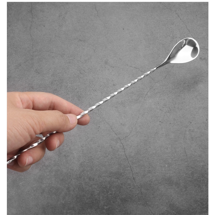 Thìa bar spoon cán xoắn đuôi giọt nước một đầu inox đẹp 304 dài 30cm