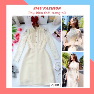 V3181 Váy trắng tafta phối tay ren [kèm ảnh thật + video] váy tiểu thư sang chảnh - DVC&ACC