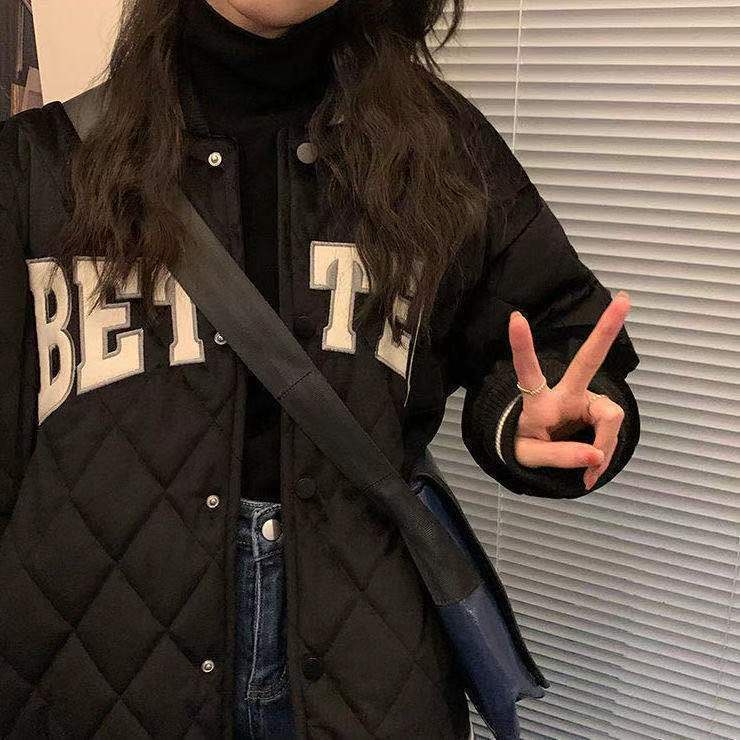 Áo Khoác Bóng Chày Dáng Rộng Vải Cotton In Chữ Thời Trang Hàn Quốc Cá Tính Cho Nữ