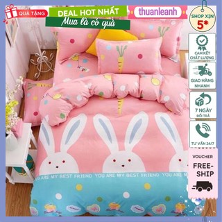 Ga giường bo chun cotton Poly Hàn Quốc 1m6x2m,1m8x2m,thỏ hồng