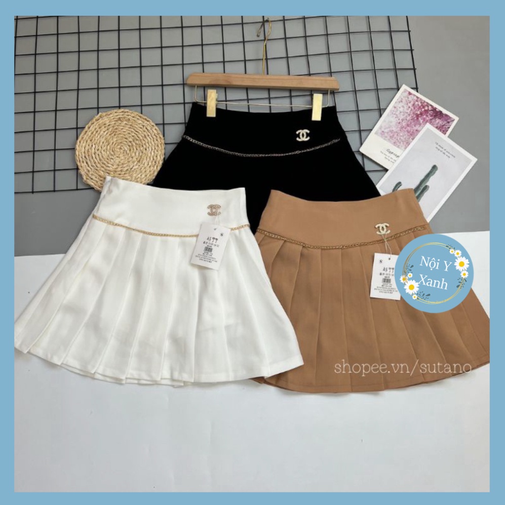 chân váy xếp ly xòe tennis kèm đai xích hàng QC kèm ảnh thật video CV578 Nội Y Xanh hot trend thu đông ấm áp