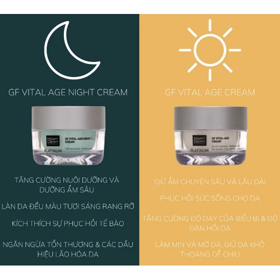 Bộ Kem Dưỡng Ngày/ Đêm Giúp Phục Hồi Hỗ Trợ Giảm Mụn & Trẻ Hóa Da - MartiDerm Platinum GF Vital Age Cream