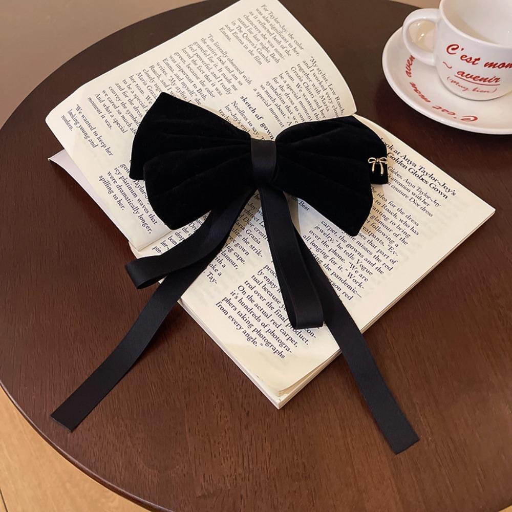 Kẹp Tóc Nơ Ruy Băng Nhung Phong Cách Retro Dễ Thương Cho Nữ