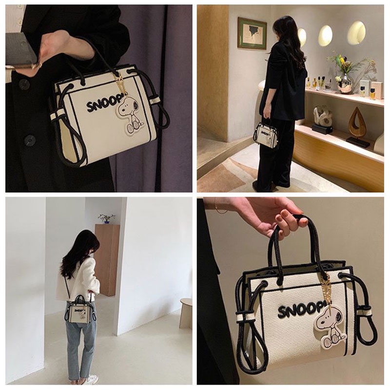 MISCHA Túi Xách canvas Đeo Vai In Họa Tiết Snoopy Thời Trang