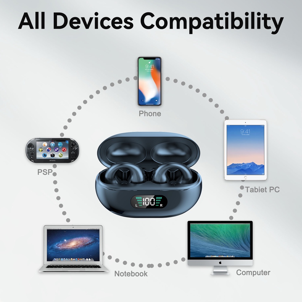 Tai nghe không dây SPRISE màu đen công nghệ xương cảm ứng âm thanh HiFi chống ồn IPX6 TWS