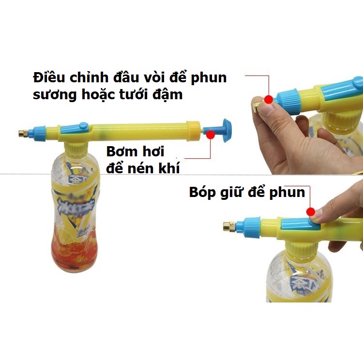 đầu vòi gắn chai nước có tăng áp (gắn vào chai nước để thành bình sịt bình phun tưới cây)