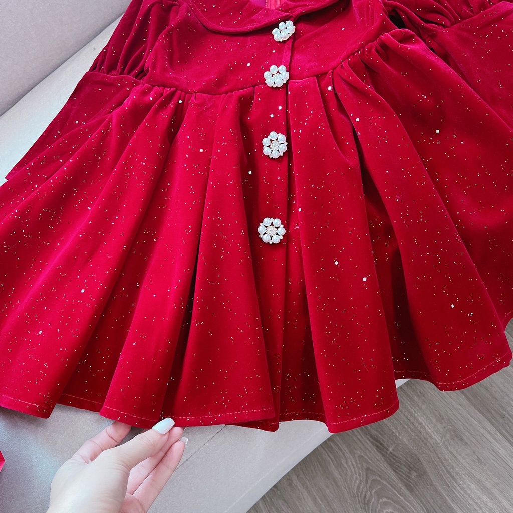 Váy nhung kim tuyến công chúa cho bé gái từ 10-20kg - Đầm công chúa bé gái- Váy bé gái chất nhung Kidbabyonline K168