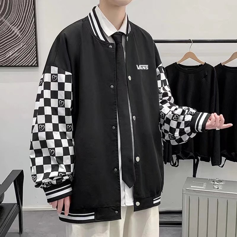 Áo Khoác Bóng Chày Cỡ Lớn In Họa Tiết Caro Phong Cách hip hop Nhật Bản Thời Trang Cho Nam size S-3XL