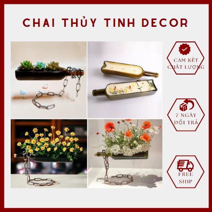 Chai Thủy Tinh Decor, Lọ Hoa Hình Chai Dây Xích Trang Trí Phòng Ăn, Phòng Khách, Bàn Làm Việc, Quán Cafe