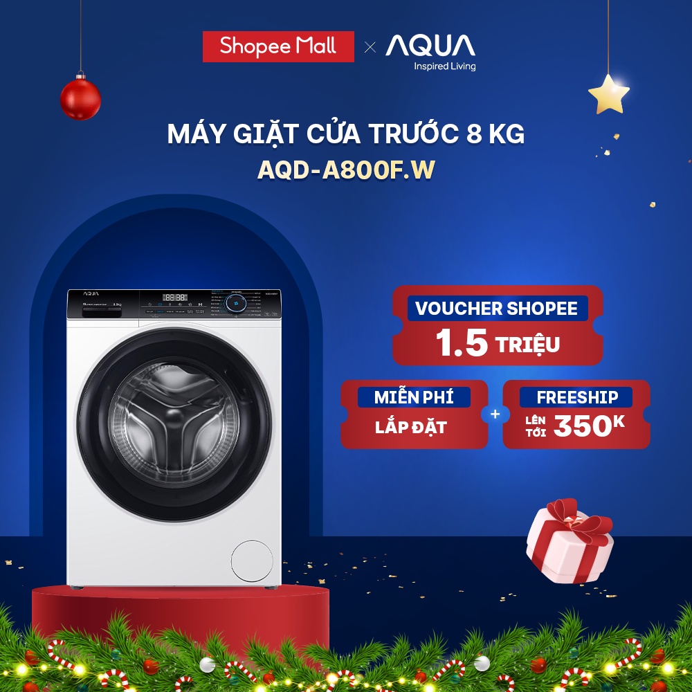 Máy giặt cửa trước 8kg Aqua AQD-A800F.W - Hàng chính hãng