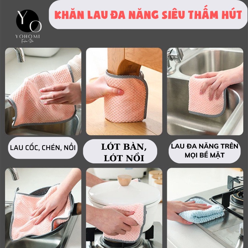 Khăn lau đa năng lau bếp, bát đĩa, cốc chén siêu thấm chống dính dầu mỡ hai mặt kháng khuẩn kích thước 25X25CM