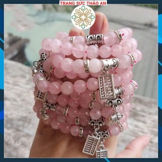 Vòng tay đ.á tự nhiên màu hồng mix charm bạc – mang lại may mắn, tình duyên