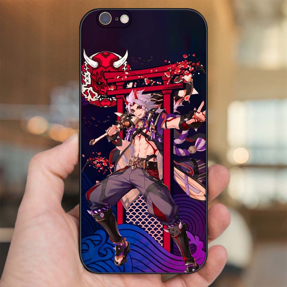 Ốp lưng iPhone 6, 6s dẻo đen cạnh vuông in hình Arataki Itto Genshin Impact