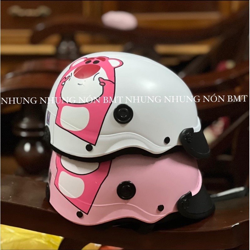 Nón bảo hiểm nửa đầu siêu cute in hình gấu dâu