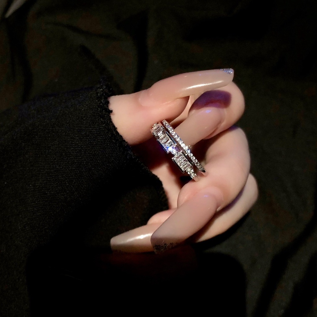 Nhẫn Dây Xích Hở Đính Đá Zircon Có Thể Điều Chỉnh Không Dễ Phai Màu Trang Sức Cao Cấp Làm Quà Tặng