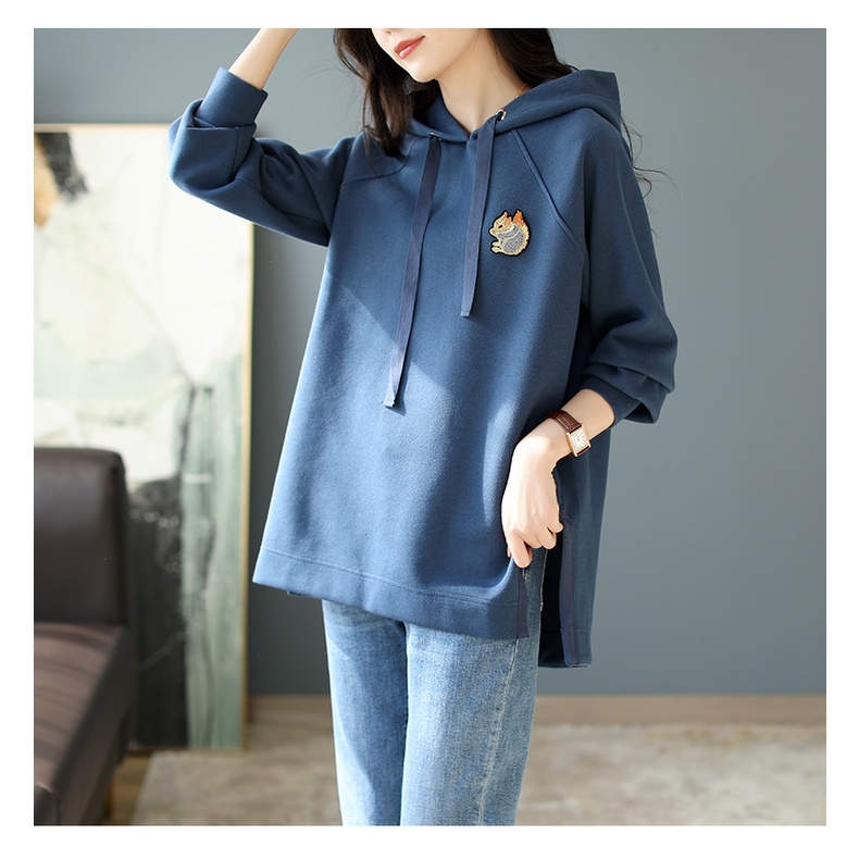 Áo Hoodie Màu Trơn Dáng Rộng Xẻ Tà Thời Trang Mới 2023 Cho Nữ