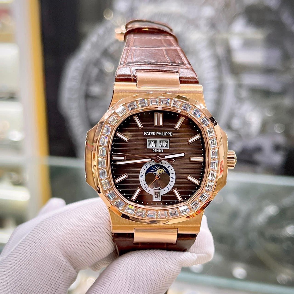 ĐỒNG HỒ NAM PATEK PHILIPE 5726 Moon Phase Brown khung G Nieng - Máy Thụy Cal - Automatic- 40mm BẢO HÀNH 3 Năm