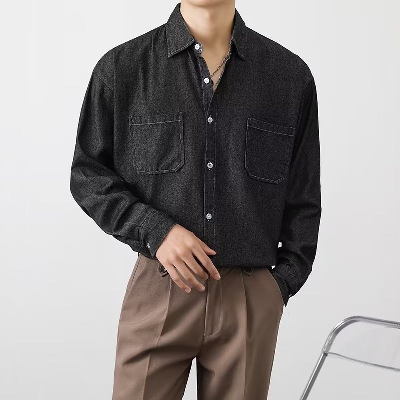 Áo Sơ Mi denim Tay Dài Dáng Rộng Phong Cách Hàn Quốc Đơn Giản Thời Trang Mùa Thu Cho Nam Giới Có Size m-3xl