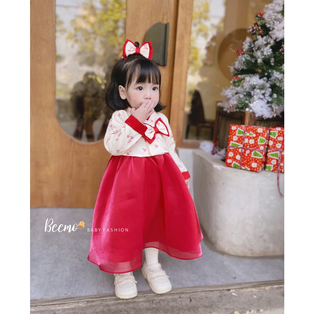 Set bộ hanbok Beemo xinh xắn kèm nơ đáng yêu chất liệu tafta, tơ, mặc đi sự kiện, lễ Tết cho bé từ 1 đến 7 tuổi - 22401D