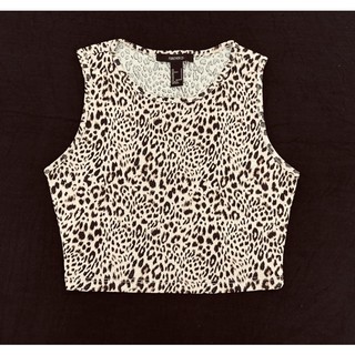 Áo croptop sát nách thun bo gân da beo