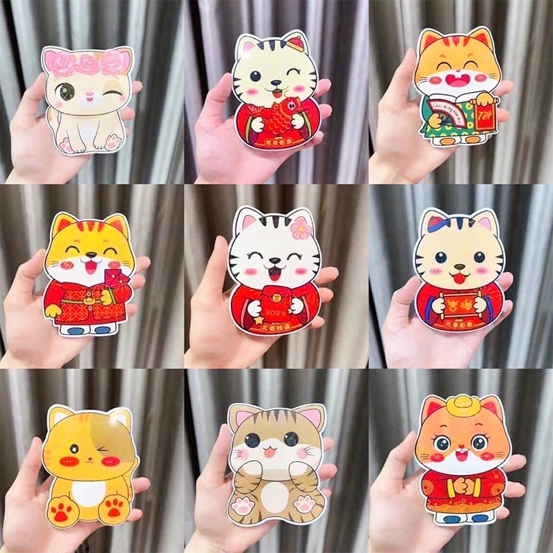 Bao lì xì Quý Mão 2023 dày dặn BBShine, Set 10 bao lì xì Tết họa tiết hình mèo ngộ nghĩnh – LX006