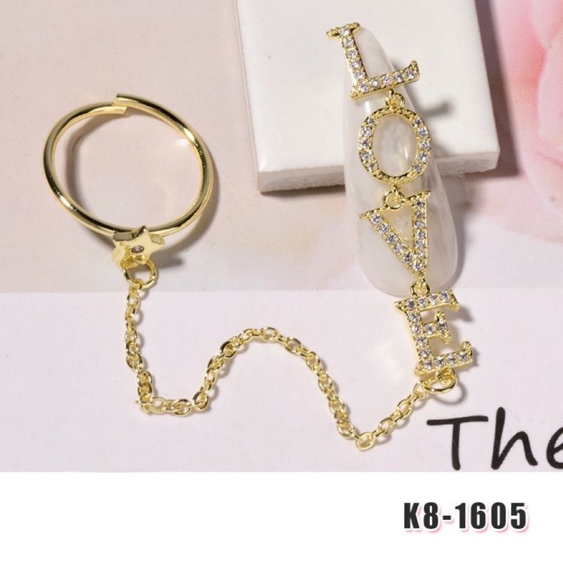 charm love trang trí móng tay có dây xích kèm nhẫn