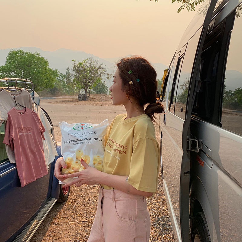 IELGY  IELGY Áo Thun Tay Ngắn Dáng Rộng Màu Trắng Dễ Phối Đồ Thời Trang Cho Nữ