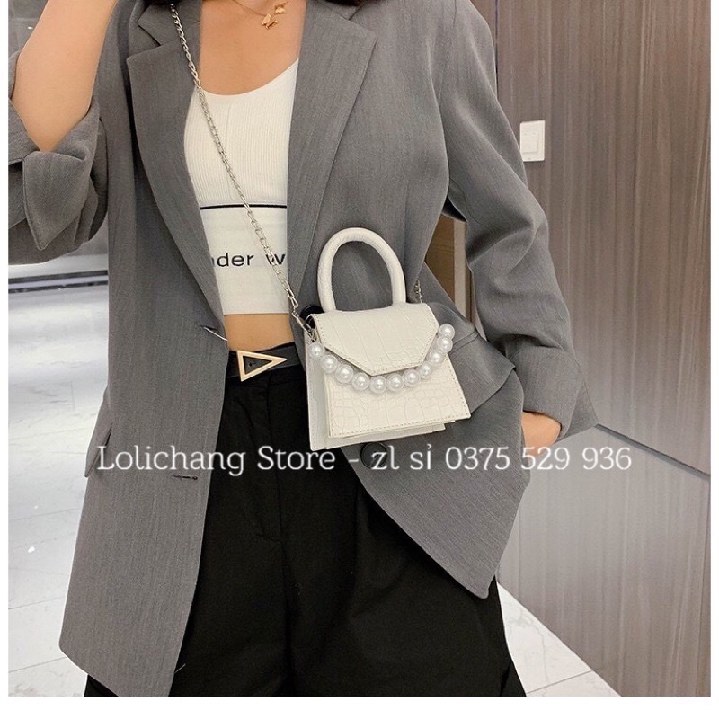 Túi Đeo Chéo Mini , Cầm Tay Phối Ngọc Siêu Xinh TX064