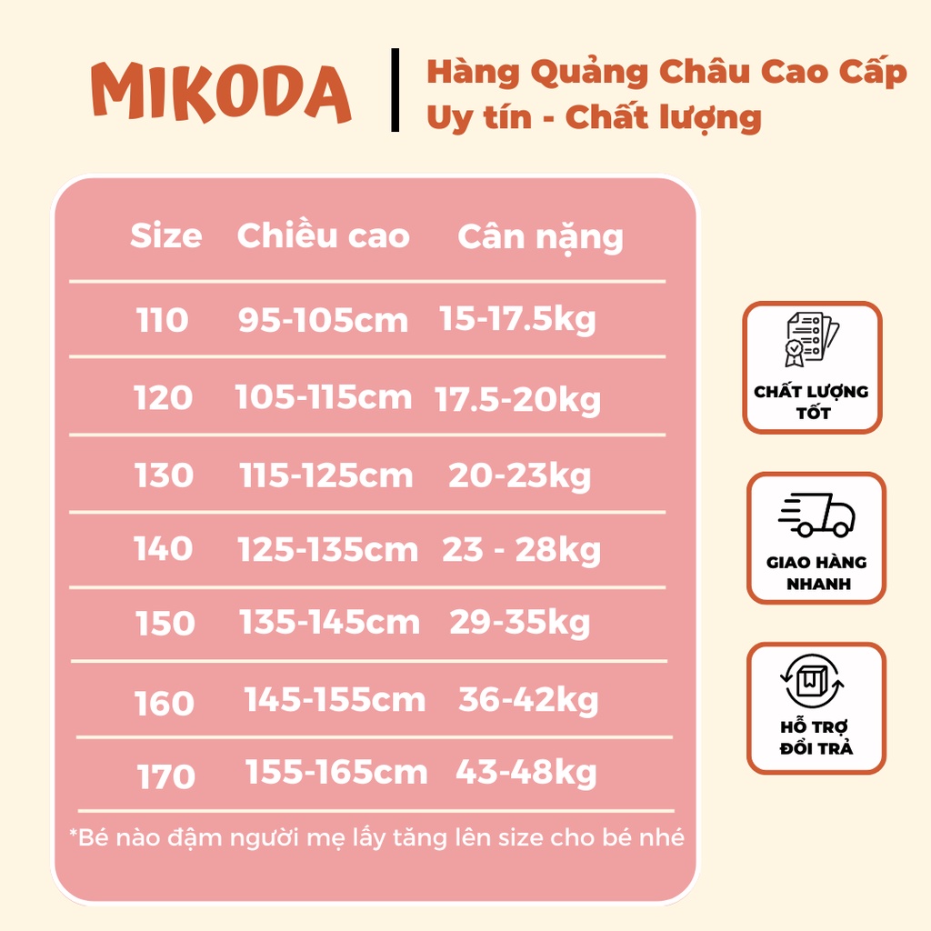 Áo khoác bé, áo phao siêu nhẹ hàng Quảng Châu cho cho bé trai và bé gái, áo khoác size đại 15-50 kg Mikoda AKB01
