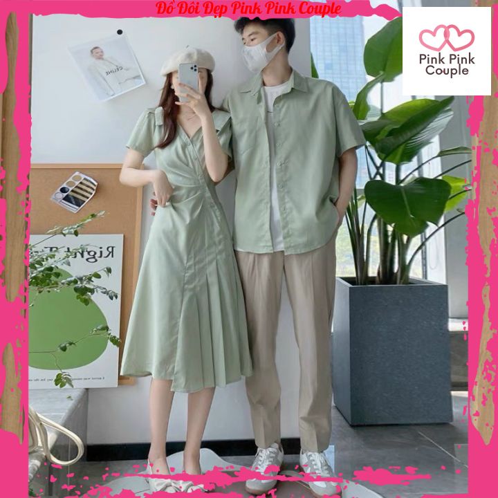Đồ đôi nam nữ đẹp đi tiệc, đi chơi, đi biển, chụp hình cưới : bao gồm áo + váy sơ mi Hàn Quốc dáng dài