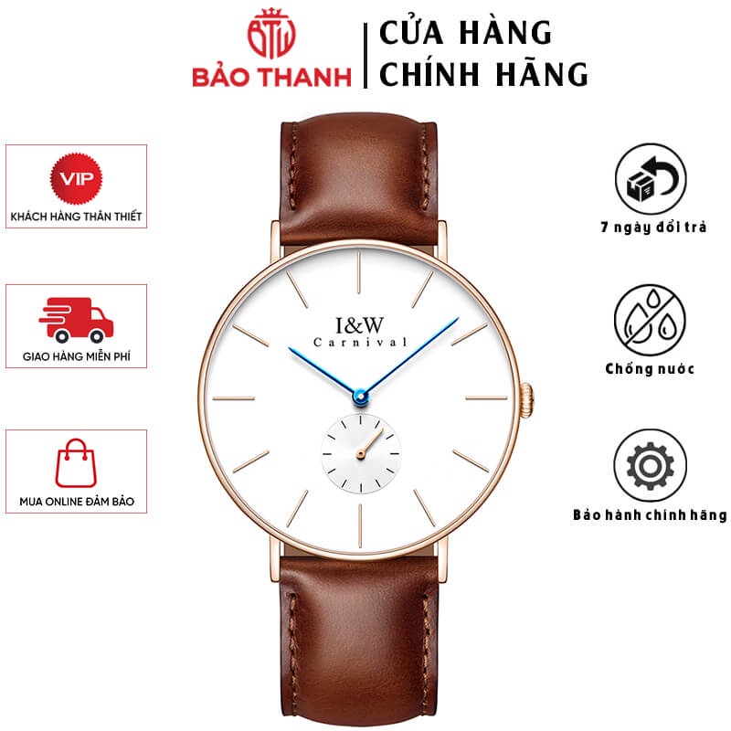 Đồng Hồ Nam I&W Carnival 8848G1 Chính Hãng Full Box Chống Nước Kính Chống Xước Dây Da Cao Cấp BH24T (Máy Pin-Quartz)