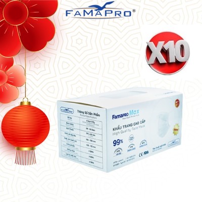 Combo 10 Hộp khẩu trang y tế cao cấp 4 lớp Famapro max (40 cái/hộp)