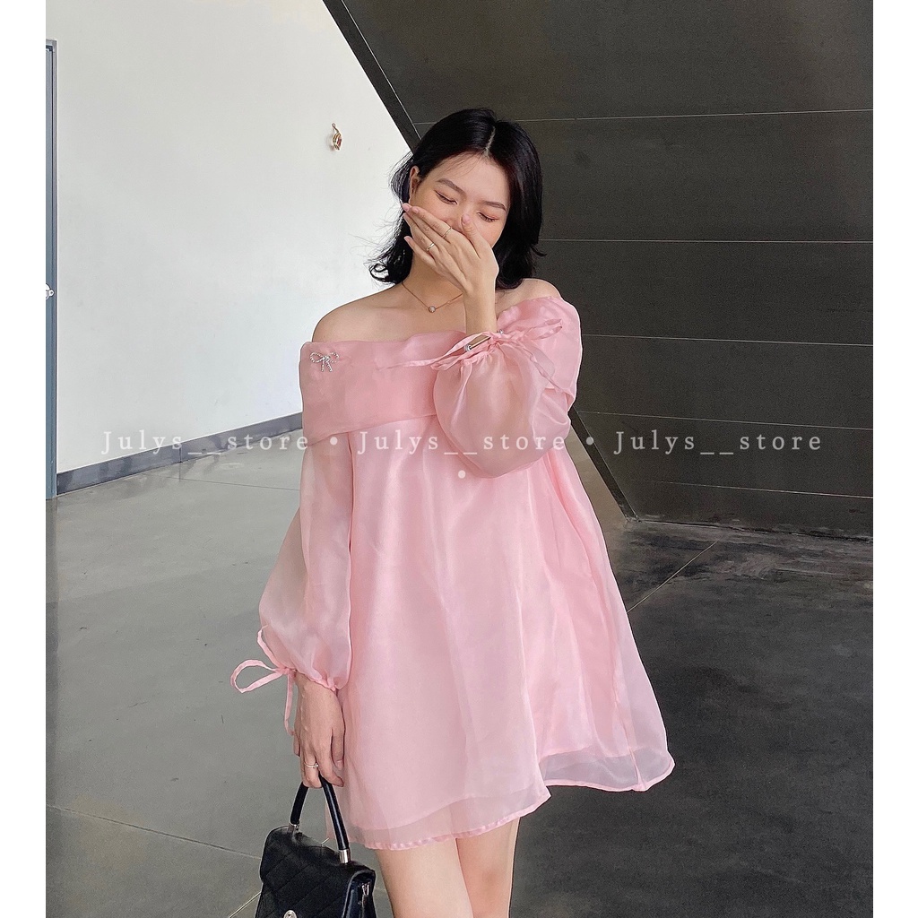 Áo váy babydoll voan tơ tay bồng ghim nơ cài (ảnh thật kèm video)