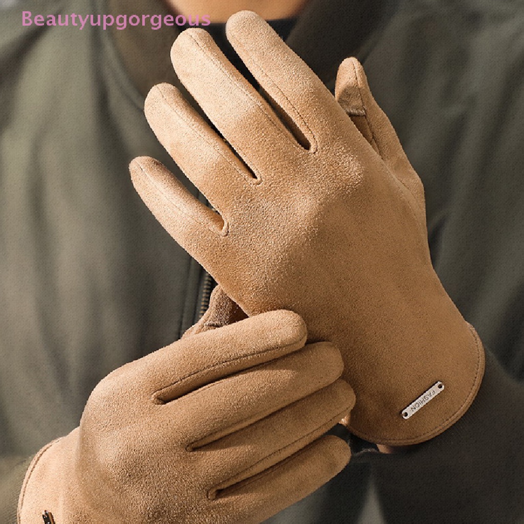 1 Đôi Găng Tay Da Lộn Giữ Ấm Chống Gió Chống Trượt Có Thể Chạm Màn Hình Cảm Ứng