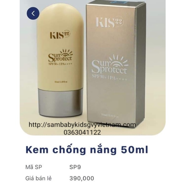 Kem Chống Nắng Kis22 Protect SPF50+/PA Bảo Vệ Da, Dưỡng Ẩm, Nâng Tông Nhẹ, 50ml