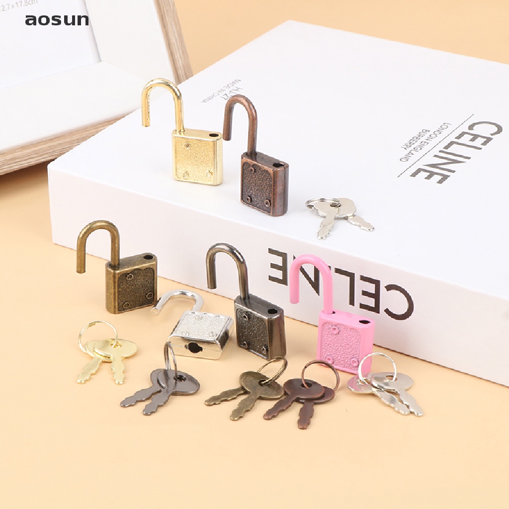 Aosun 1 Set Ổ Khóa Hành Lý Hình Chữ Nhật Kèm Chìa Khóa Cho Nhật Ký Sách Trang Sức Hộp EN