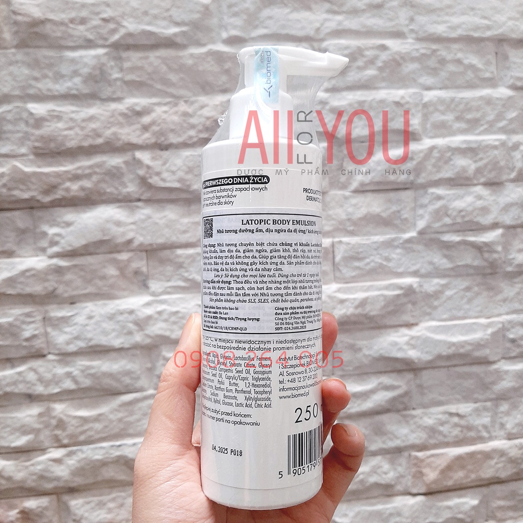 LATOPIC Body Emulsion 250 mL - Nhũ Tương dưỡng ẩm dịu ngứa da dị ứng/kích ứng toàn thân
