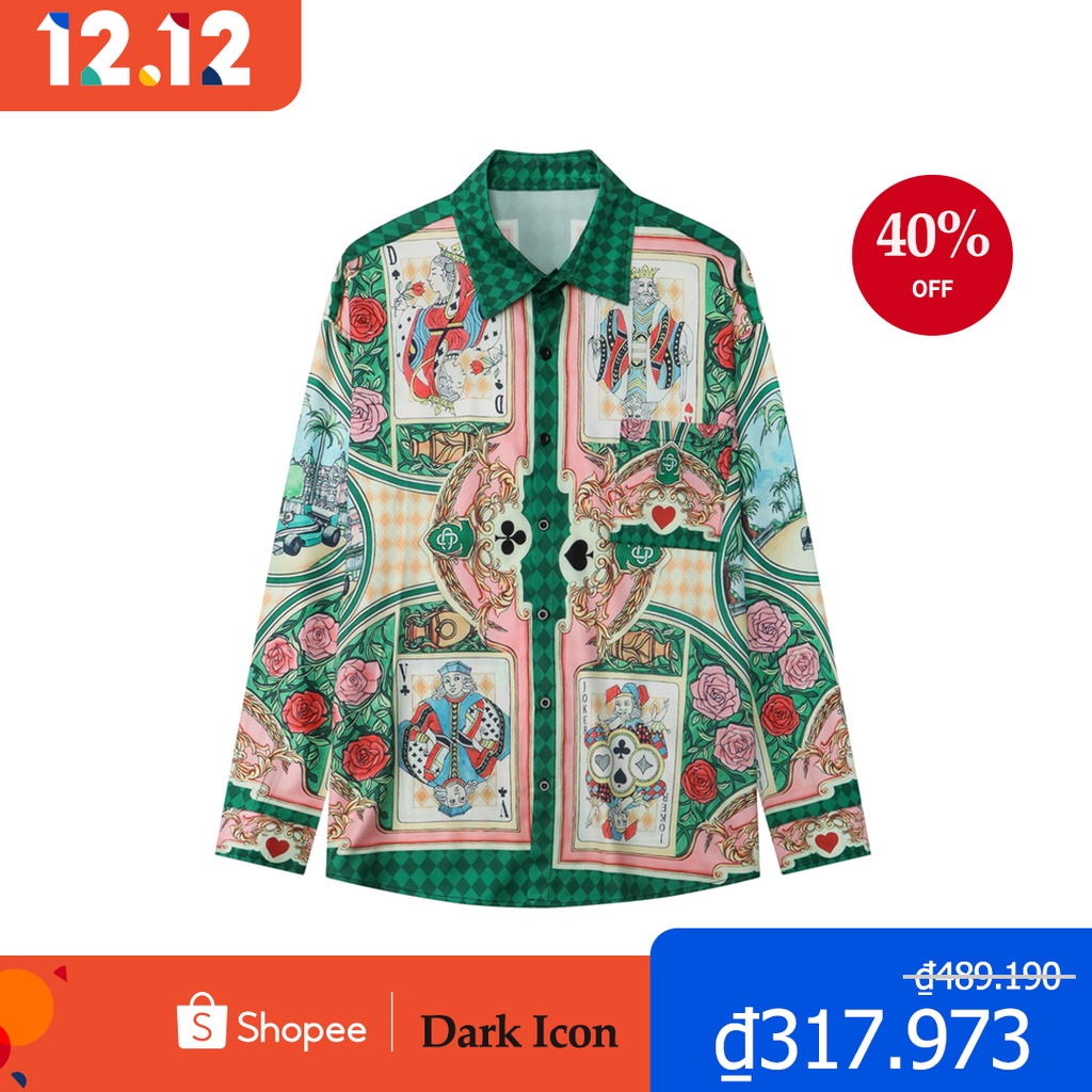 Áo Sơ Mi Tay Dài Cổ Bẻ In Họa Tiết Biểu Tượng Toàn Diện Cá Tính Cho Nam