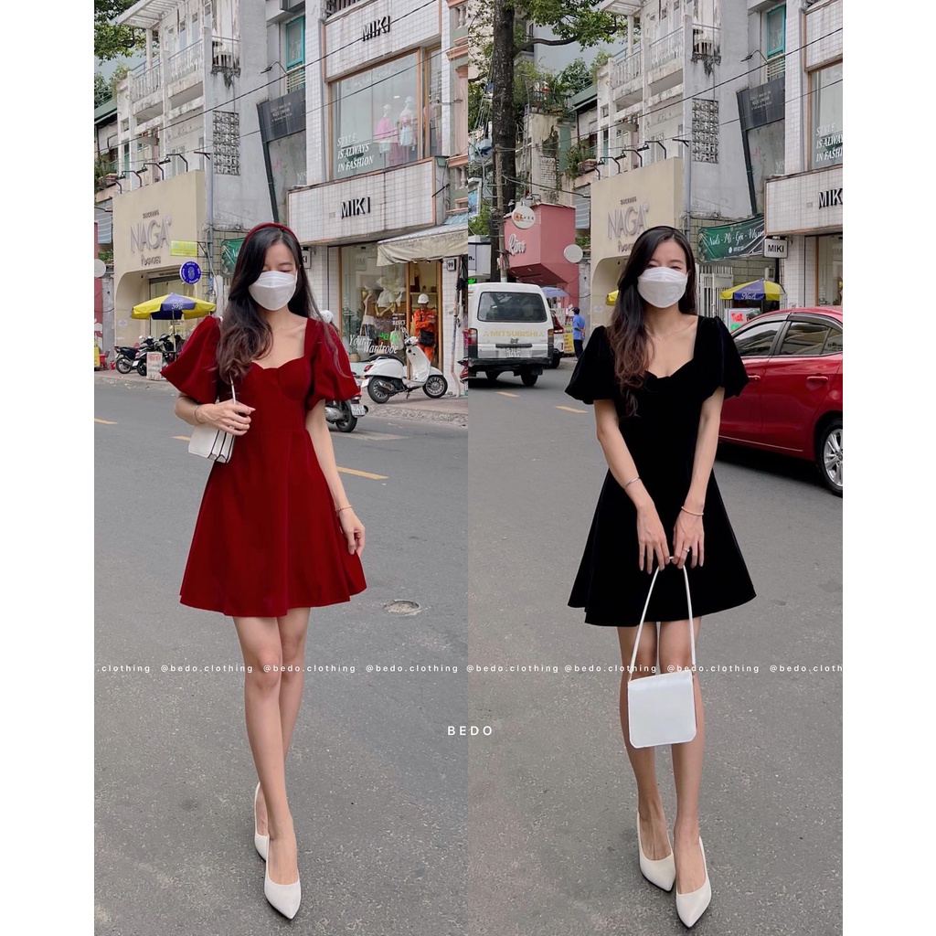 ĐẦM NHUNG CÚP NGỰC KÈM CÀI