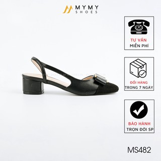 Giày bít mũi da lì pha da lộn nơ khoét eo chun cạnh 4p mymyshoes MS482