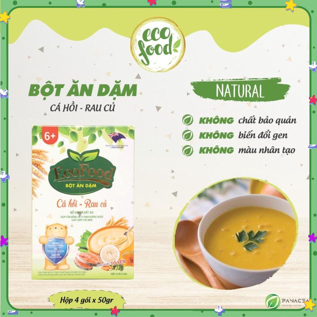 Bột ăn dặm Ecofood vị Cá Hồi-Rau Củ cho trẻ từ 4 tháng tuổi,hộp 4 gói đáp ứng nhu cầu dinh dưỡng của trẻ trong giai đoạ